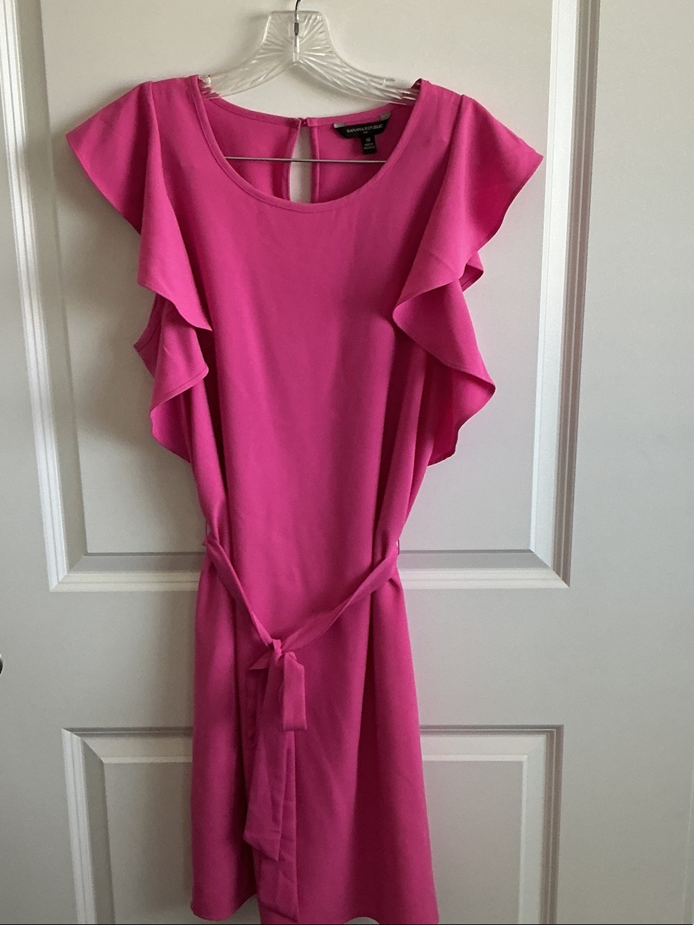 Ann Taylor Hot Pink Ruffle Sleeve Belted Mini Dress